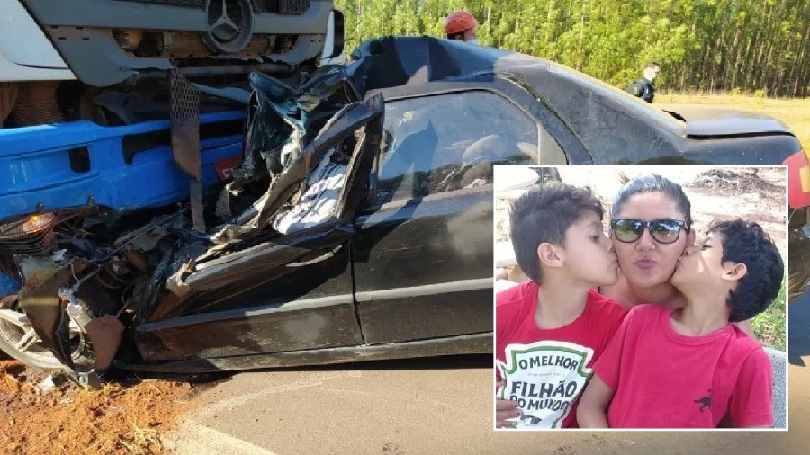 Identificada professora e filhos que morreram em colisão frontal entre carro e caminhão na BR-262