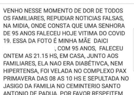 Morte de idosas da mesma idade, uma de Covid, causa confusão e postagens maldosas na internet