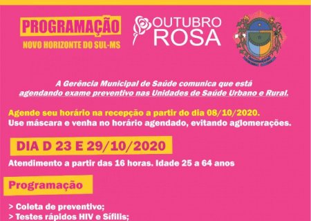 Novo Horizonte de Sul - Programação do 'Outubro Rosa'