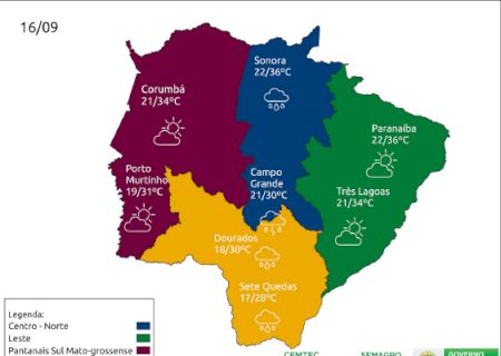 Tempo continua instável em grande parte de Mato Grosso do Sul