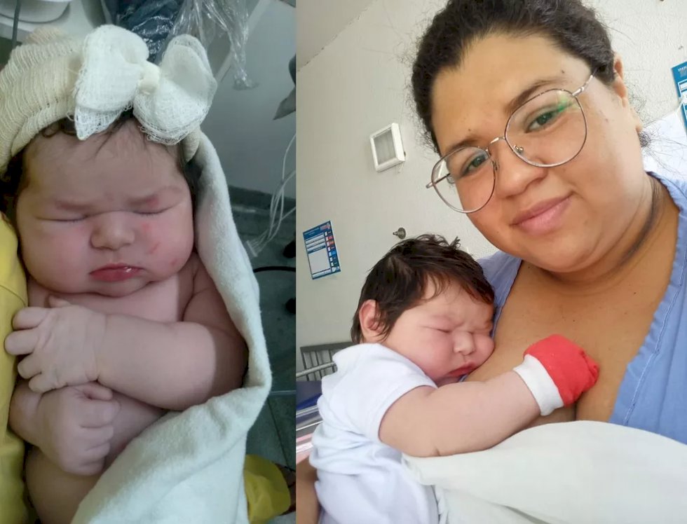 Mãe descobre gravidez na hora de dar à luz a filha de quase 5 kg: \'achava que era pedra nos rins\'