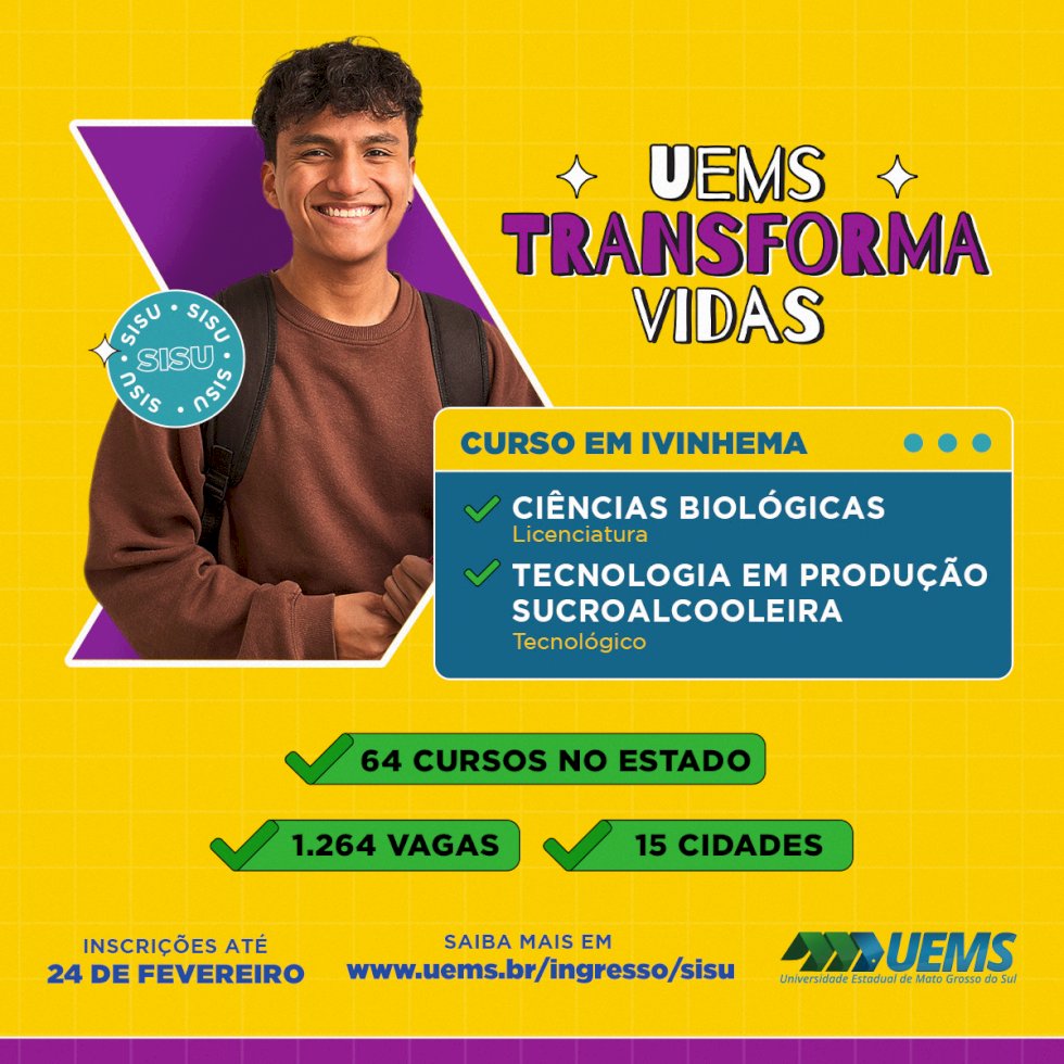 Com novo curso em Ivinhema, UEMS abre inscrições no Sisu 2023