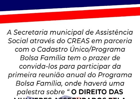 Assistência Social realiza palestra sobre direito das mulheres nesta quarta-feira.