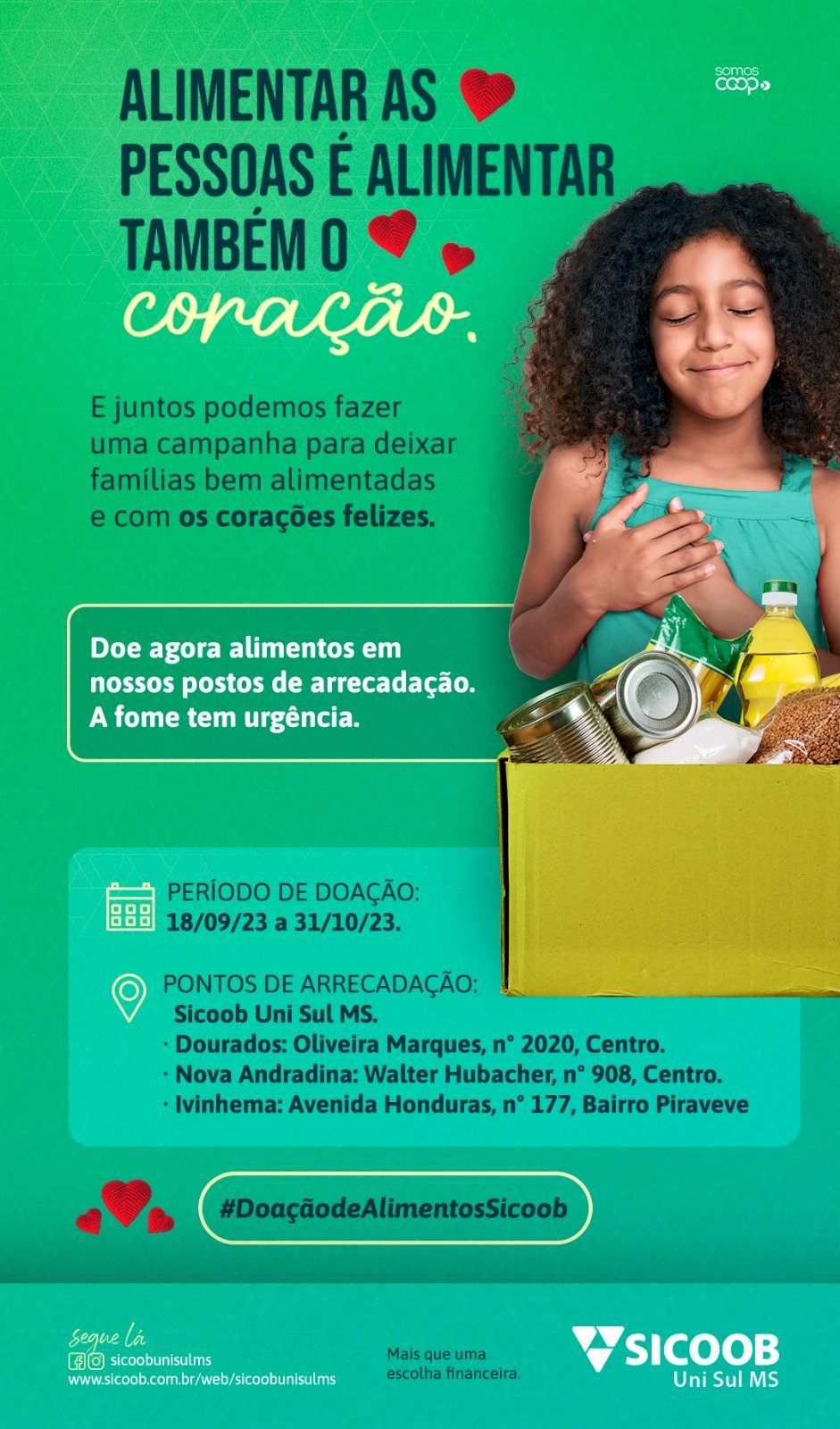Sicoob Uni Sul realiza campanha \' Alimentar as pessoas é alimentar o coração\'