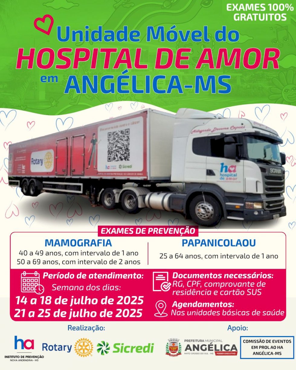 Hospital de Amor estará em Angélica com exames gratuitos de prevenção – Agende já o seu!