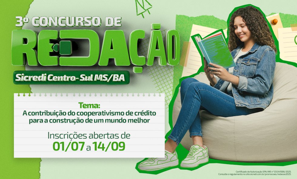 Sicredi Centro-Sul MS/BA abre inscrições para a 3ª edição do Concurso de Redação
