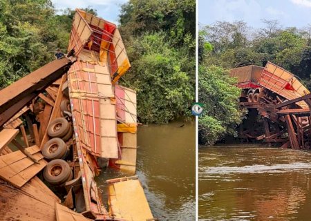Carreta carregada de grãos provoca queda de ponte na região de Sidrolândia