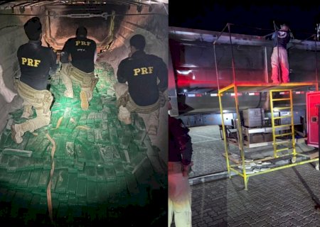 Fundo falso e carga de calcário escondiam 3,5 toneladas de drogas em caminhões