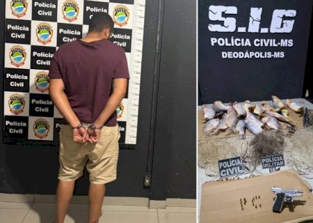 Deodápolis: Homem é preso com dezenas de peixes proibidos, arma e munições em MS