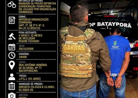 Batayporã: Policia Civil cumpre de mandado de prisão definitiva um homem de 41 anos, condenado definitivamente pelo crime de integrar organização criminosa armada